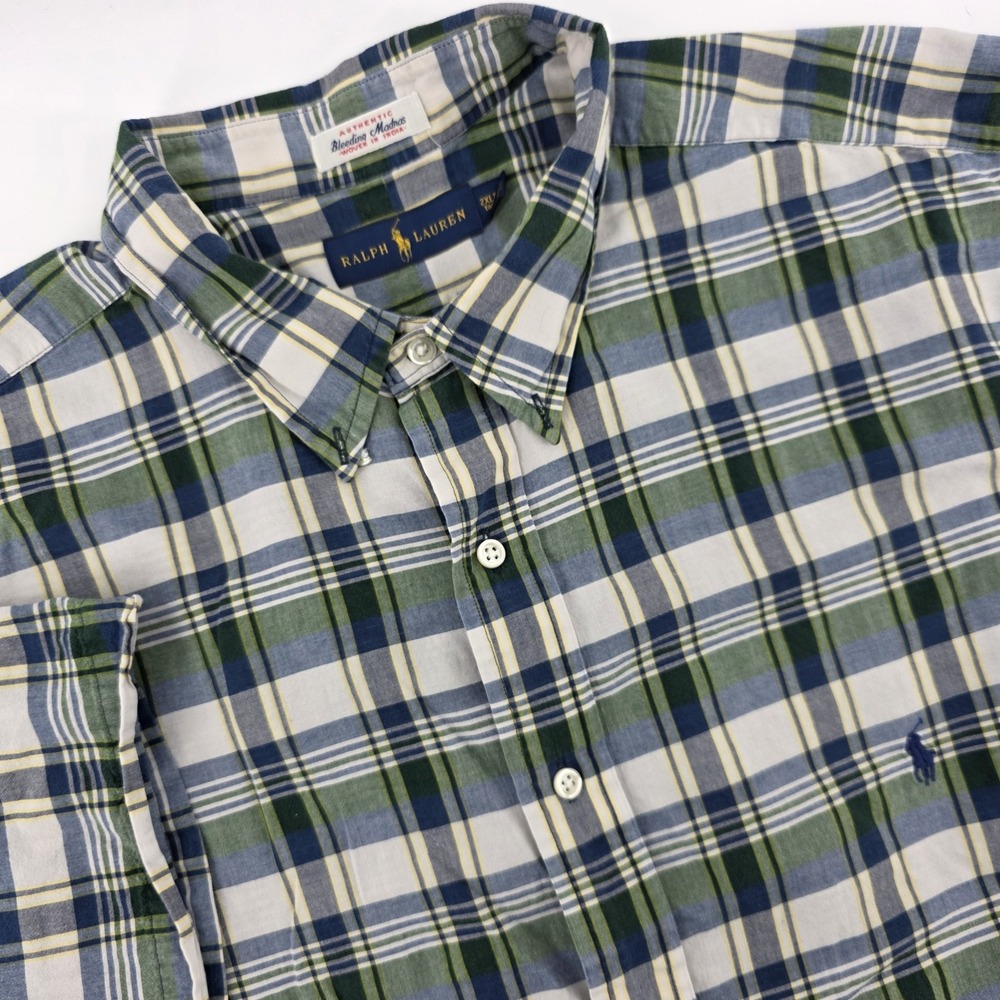 Ralph Lauren Madras Shirt Mens 2XLT Cotton Multicolor Plaid Short Sleeve *Flaw